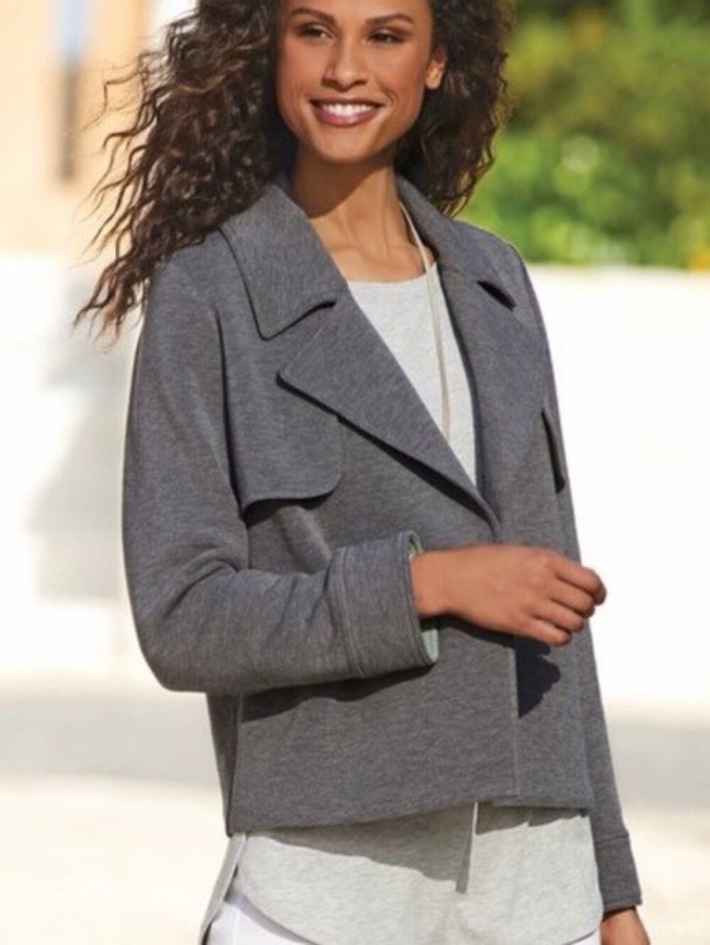 Soft Surroundings Womens Medium Kensho Jacket Gray Green Knit Cropped